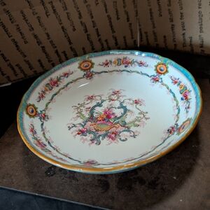 Elegant Floral Ceramic Bowl with Blue and Gold Accents